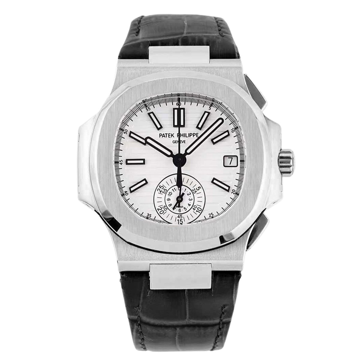 Nautilus 5980/1A-019 White Dial in Steel on Leather Strap