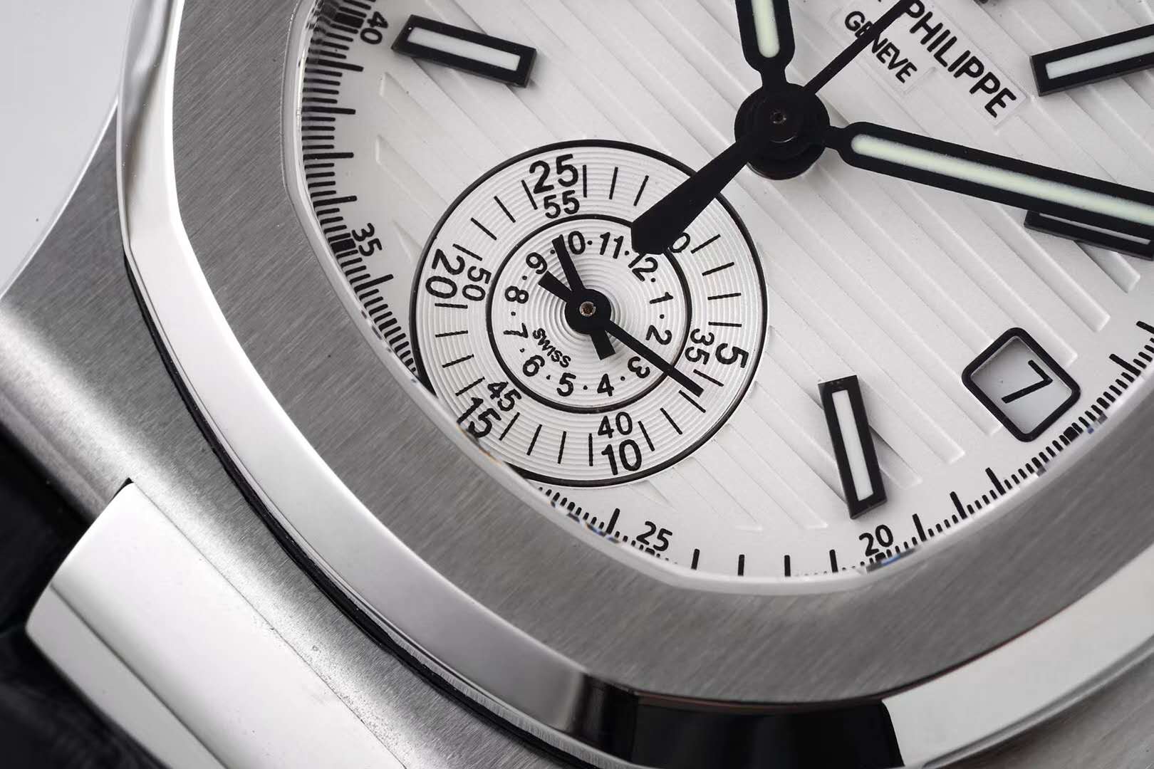 Nautilus 5980/1A-019 White Dial in Steel on Leather Strap