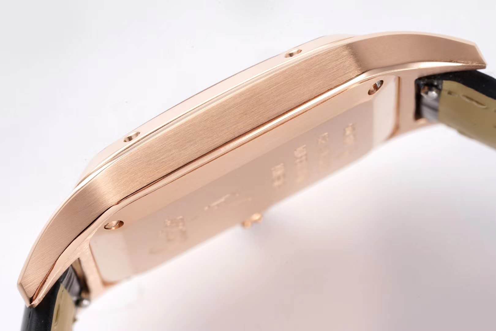 Santos-Dumont White Dial in Rose Gold on Black Leather Strap