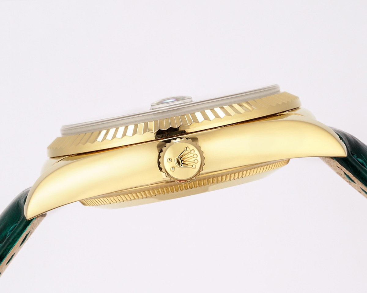 Day-Date 40 White Dial in Yellow Gold on Leather Strap