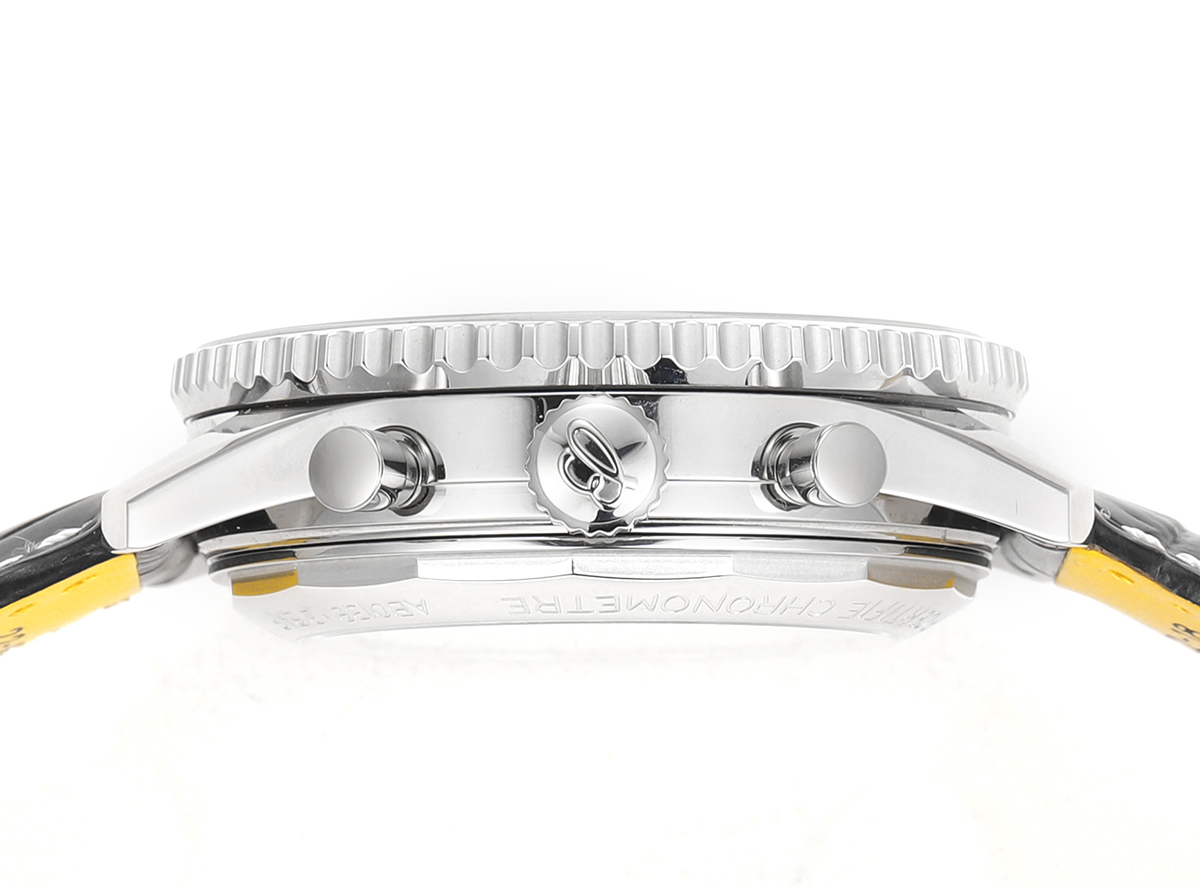 Navitimer B01 Chronograph 43 Black Dial in Steel on Leather Strap Ref. AB0138211B1P1