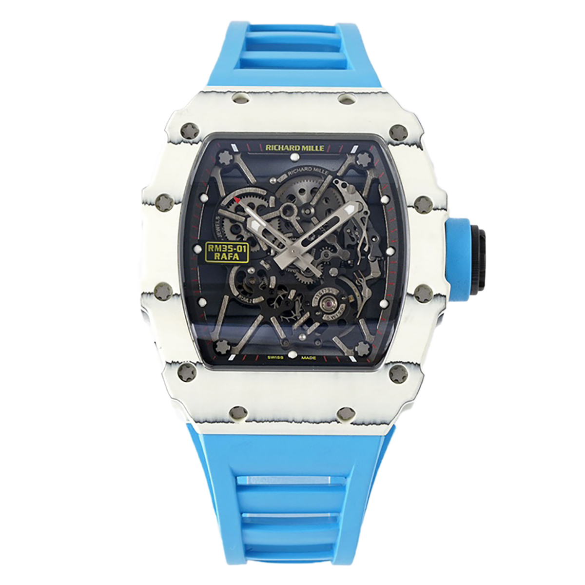 RM 035-01 Rafael Nadal White NTPT on Blue Rubber Strap (Sonic)