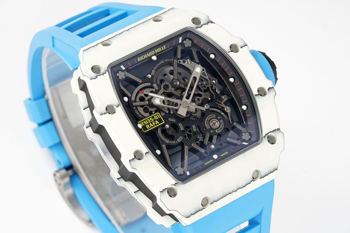 RM 035-01 Rafael Nadal White NTPT on Blue Rubber Strap (Sonic)