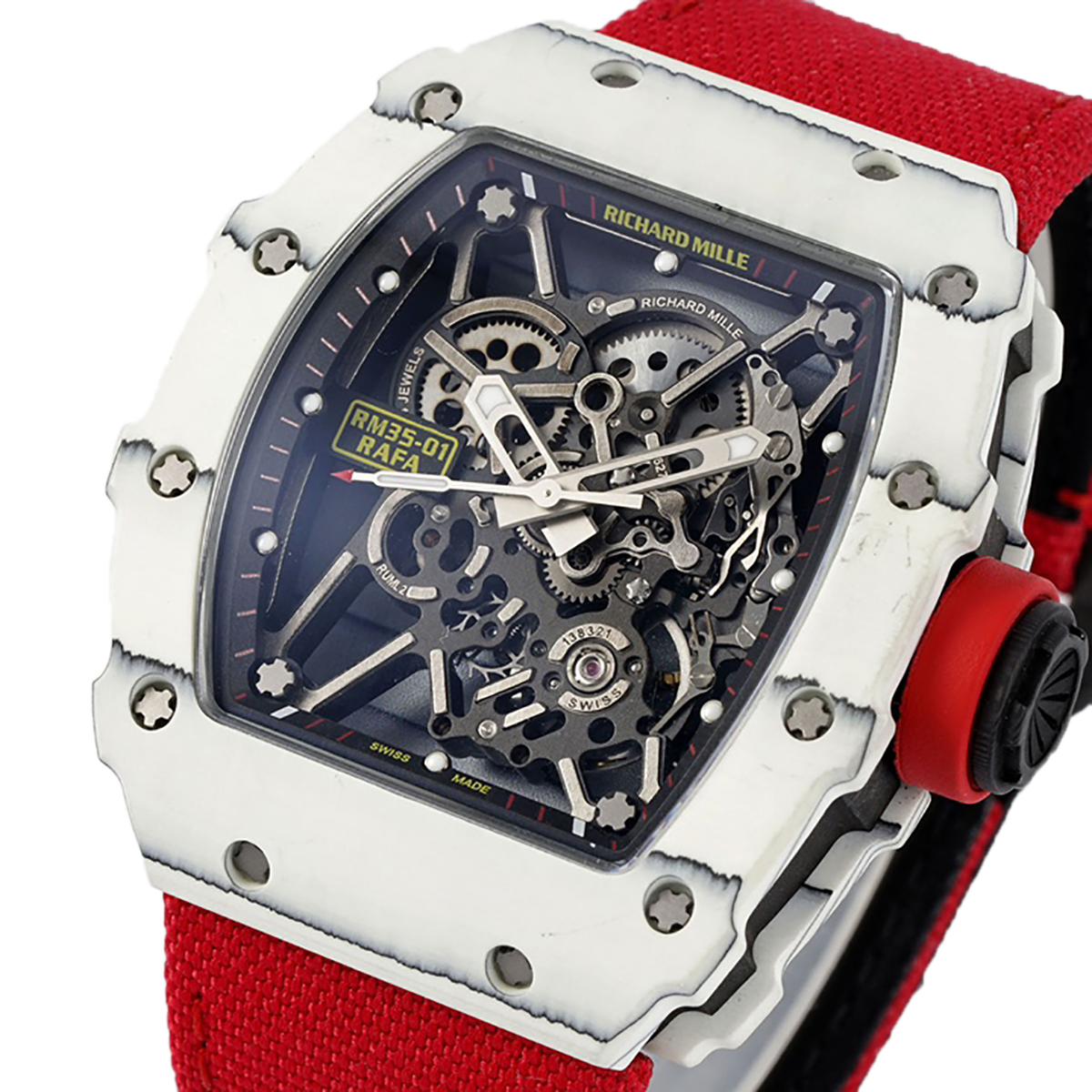 RM 035-01 Rafael Nadal White NTPT on Red Nylon Strap (Sonic)